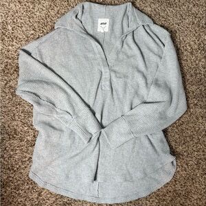 aerie Light Gray Waffle-Knit Cowl Hoodie Sweater